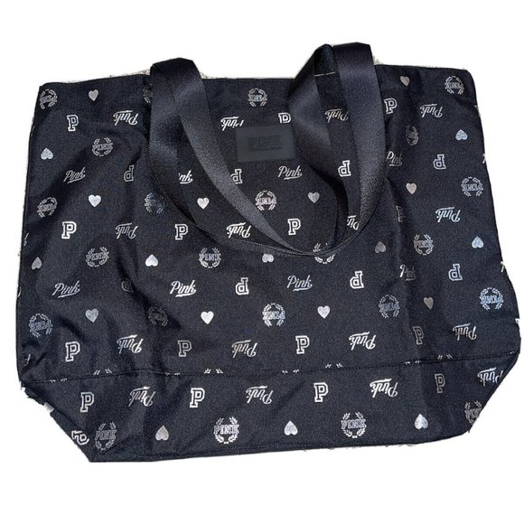PINK Victoria's Secret Tote Bag Black and Silver - Picture 2 of 3